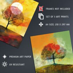 Artery8 Wall Art Print Set of 3 Lone Tree Paintings by Jan Harper Earthy Moody Landscape Aesthetic Living Room Poster s Pack in Green - Size: A4 - thumbnail 4
