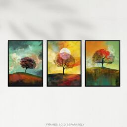 Artery8 Wall Art Print Set of 3 Lone Tree Paintings by Jan Harper Earthy Moody Landscape Aesthetic Living Room Poster s Pack in Green - Size: A4 - thumbnail 5