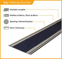 runrug Hallway Carpet Runner Rug - Soft & Comfy, 9mm - 'Key' in Black - Size: 60 cm x 210 cm - thumbnail 2