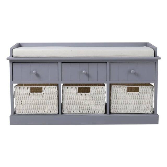 PAWNORA Bench Storage Cabinet Grey - 3 Drawers & 3 Basket - image 1