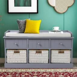 PAWNORA Bench Storage Cabinet Grey - 3 Drawers & 3 Basket - thumbnail 4