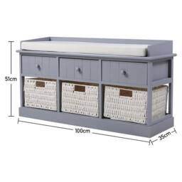 PAWNORA Bench Storage Cabinet Grey - 3 Drawers & 3 Basket - thumbnail 2