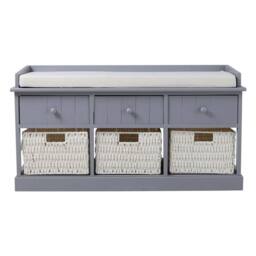 PAWNORA Bench Storage Cabinet Grey - 3 Drawers & 3 Basket - thumbnail 1