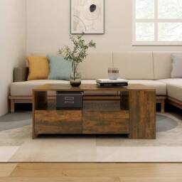 Berkfield Home Coffee Table Smoked Oak 102x55x42 cm Engineered Wood in Brown - Size: 102 x 55 x 42 cm - thumbnail 2