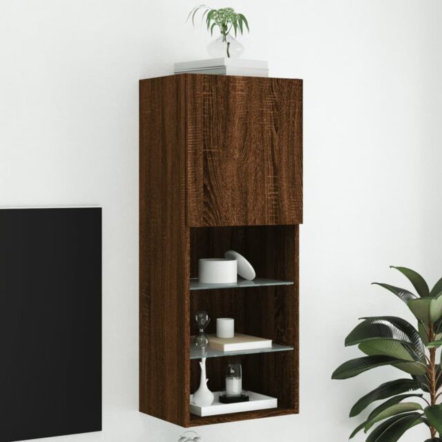 Berkfield Home TV Cabinet with LED Lights Brown Oak 40.5x30x102 cm - image 1