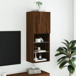 Berkfield Home TV Cabinet with LED Lights Brown Oak 40.5x30x102 cm - thumbnail 4