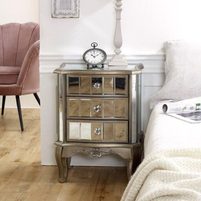 Melody Maison Mirrored 3 Drawer Bedside Table - Tiffany Range in Silver - image 1
