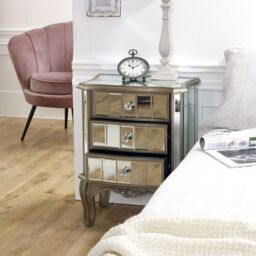 Melody Maison Mirrored 3 Drawer Bedside Table - Tiffany Range in Silver - thumbnail 3