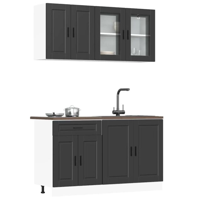 Berkfield Home 4 Piece Kitchen Cabinet Set Kalmar Black Engineered Wood - image 1