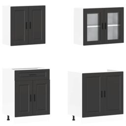 Berkfield Home 4 Piece Kitchen Cabinet Set Kalmar Black Engineered Wood - thumbnail 4