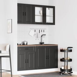 Berkfield Home 4 Piece Kitchen Cabinet Set Kalmar Black Engineered Wood - thumbnail 3