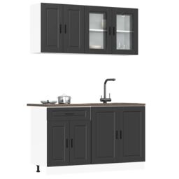 Berkfield Home 4 Piece Kitchen Cabinet Set Kalmar Black Engineered Wood - thumbnail 1