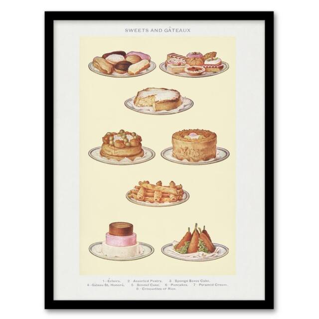 Artery8 Sweets & Gateaux Cakes Mrs Beeton Framed Wall Art Print in Yellow - Size: A4 - image 1