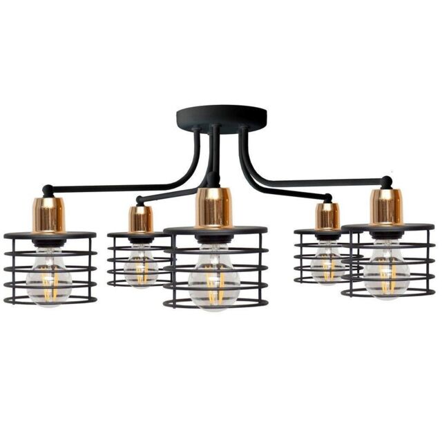 Netlighting Edison Multi Arm Semi Flush Ceiling Light Black Copper 65cm - image 1
