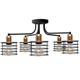 Netlighting Edison Multi Arm Semi Flush Ceiling Light Black Copper 65cm