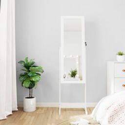 Berkfield Home Mirror Jewellery Cabinet with LED Lights Free Standing White - thumbnail 1