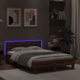 Berkfield Home Bed Frame with LED without Mattress Brown Oak 135x190 cm Double - thumbnail 4