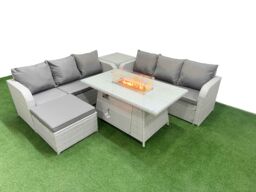Fimous Outdoor Garden Furniture Sets 7 Seater Wicker Rattan Furniture Sofa Sets w/ Firepit Dining Table high Back Lounge Sofa Big Footstool Side - thumbnail 1