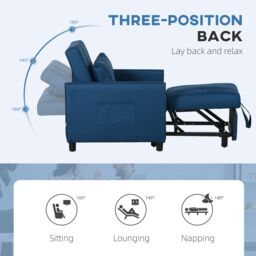 HOMCOM Folding Chair Bed, Fold Out Bed with Pillow & Side Pockets in Blue - thumbnail 6