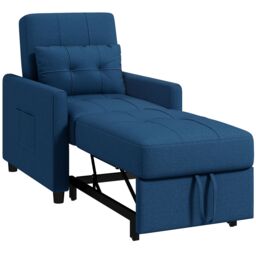 HOMCOM Folding Chair Bed, Fold Out Bed with Pillow & Side Pockets in Blue - thumbnail 2