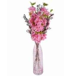 Leaf 100cm Pink Artificial Blossom & Berries Glass Vase Premium in Dark Pink