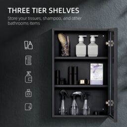 Kleankin Wall Mounted Bathroom Cabinet with Mirror & Storage Shelves in Black - thumbnail 4