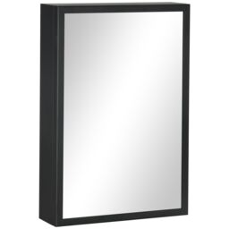 Kleankin Wall Mounted Bathroom Cabinet with Mirror & Storage Shelves in Black - thumbnail 2