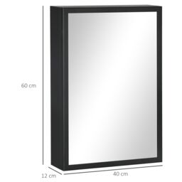Kleankin Wall Mounted Bathroom Cabinet with Mirror & Storage Shelves in Black - thumbnail 3