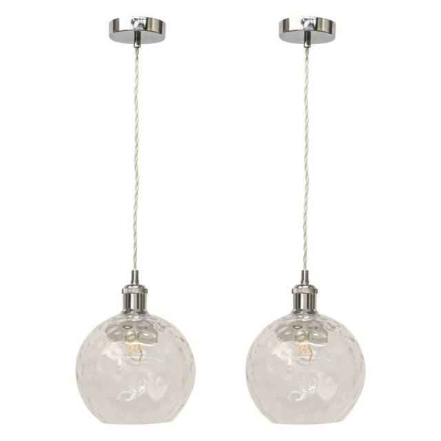 First Choice Lighting Set of 2 Barnum - Clear Dimple Glass Globe Chrome Retro Pendants - image 1