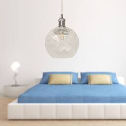First Choice Lighting Set of 2 Barnum - Clear Dimple Glass Globe Chrome Retro Pendants - thumbnail 4