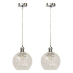 First Choice Lighting Set of 2 Barnum - Clear Dimple Glass Globe Chrome Retro Pendants - thumbnail 1