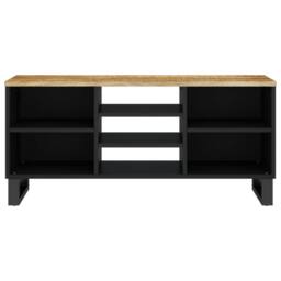 Berkfield Home TV Cabinet 100x33x46 cm Solid Wood Mango&Engineered Wood in Black - Size: 100 x 33 x 46 cm - thumbnail 3