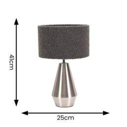 ValueLights Jax Brushed Chrome Dimmable Touch Table Lamp with Velvet Drum Shade in Charcoal - thumbnail 6