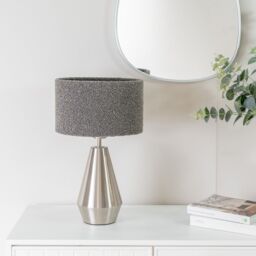 ValueLights Jax Brushed Chrome Dimmable Touch Table Lamp with Velvet Drum Shade in Charcoal - thumbnail 3