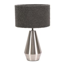 ValueLights Jax Brushed Chrome Dimmable Touch Table Lamp with Velvet Drum Shade in Charcoal - thumbnail 2