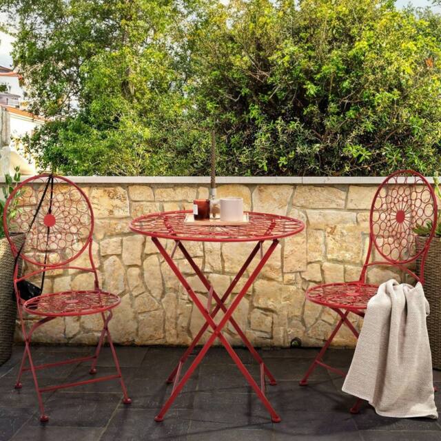 Wyld and Coco Provence Red Iron Bistro Chairs - Set of 2 Foldable Outdoor Seating - image 1