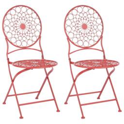 Wyld and Coco Provence Red Iron Bistro Chairs - Set of 2 Foldable Outdoor Seating - thumbnail 2