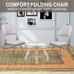 EONLION 8PCS Metal Folding Chair High Back Foldable Padded Seat in Beige - thumbnail 5