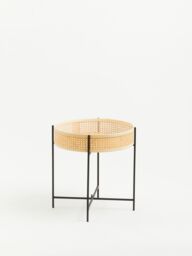 Orsina Natural Sleek Side Table With Cross Legs, Hand Woven Square Webbed Table, Rattan Top Wooden Lounge Table - thumbnail 3