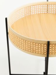 Orsina Natural Sleek Side Table With Cross Legs, Hand Woven Square Webbed Table, Rattan Top Wooden Lounge Table - thumbnail 5