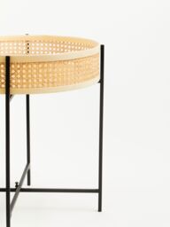 Orsina Natural Sleek Side Table With Cross Legs, Hand Woven Square Webbed Table, Rattan Top Wooden Lounge Table - thumbnail 4