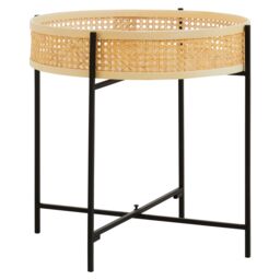 Orsina Natural Sleek Side Table With Cross Legs, Hand Woven Square Webbed Table, Rattan Top Wooden Lounge Table - thumbnail 2