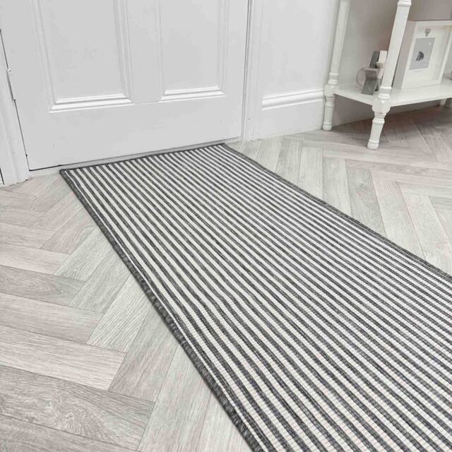 runrug Carpet Runner Rug - Indoor/Outdoor, Reversible, 2mm - 'Pinstripe' in Grey - Size: 70 cm x 360 cm - image 1