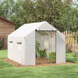 OUTSUNNY Tunnel Greenhouse W/ UV-resistant PE Cover, Wide Door, 2 x 3(m) in White - thumbnail 1