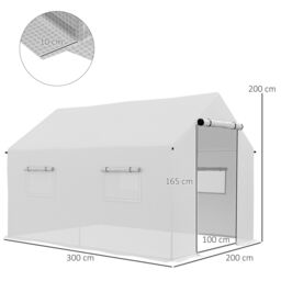 OUTSUNNY Tunnel Greenhouse W/ UV-resistant PE Cover, Wide Door, 2 x 3(m) in White - thumbnail 3