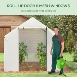OUTSUNNY Tunnel Greenhouse W/ UV-resistant PE Cover, Wide Door, 2 x 3(m) in White - thumbnail 5