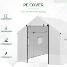 OUTSUNNY Tunnel Greenhouse W/ UV-resistant PE Cover, Wide Door, 2 x 3(m) in White - thumbnail 4