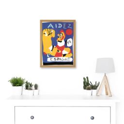 Artery8 Spanish Civil War Miro Aid Vintage Advert Blue Yellow Espagne A4 Artwork Framed Wall Art Print in Light Oak - thumbnail 2