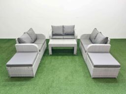 Fimous 8 Seater PE Wicker Rattan Furniture Sofa Sets with Oblong Coffee Table 2 Seater Love Sofa 2 Big Footstool Light Grey - thumbnail 1