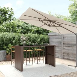 Berkfield Home Bar Table with Glass Top Brown 185x80x110 cm Poly Rattan - Size: 185 x 80 x 110 cm - thumbnail 1
